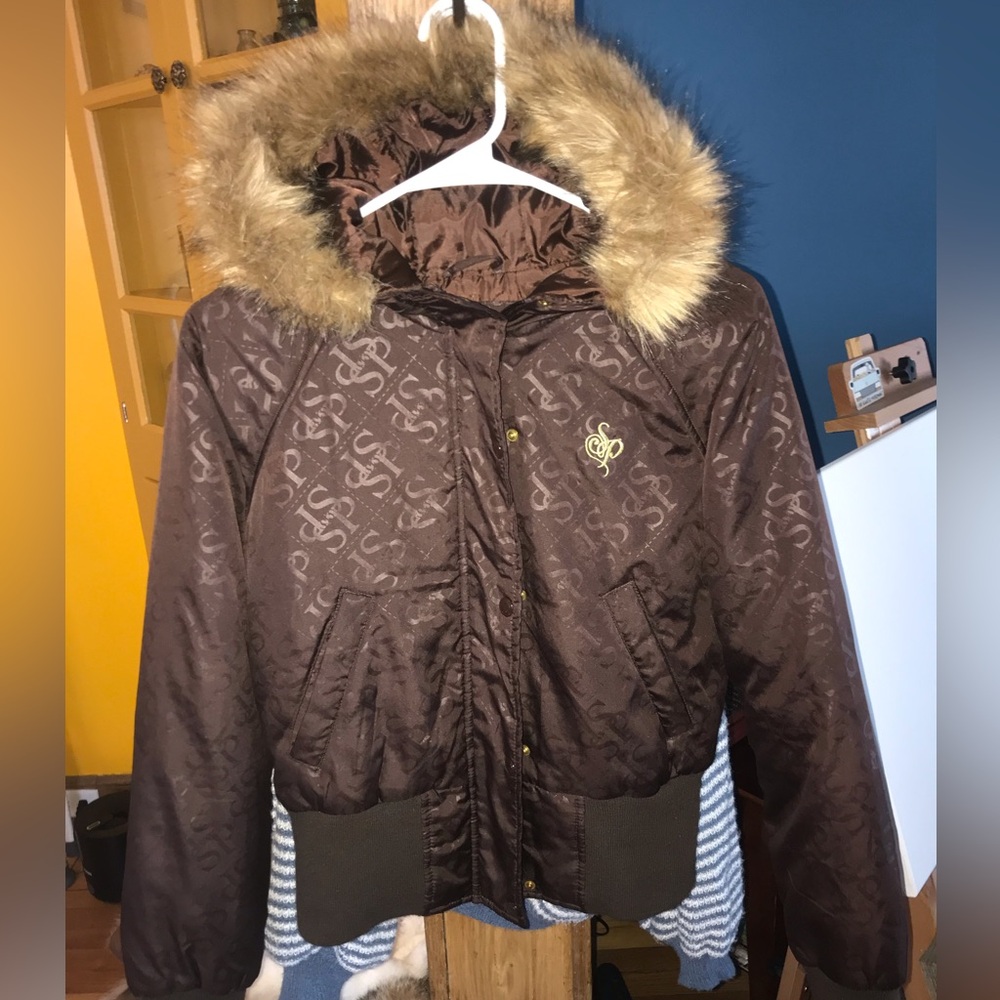 Vintage Brown Southpole bomber jacket with a fur trim